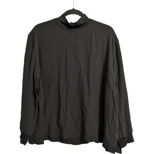 NWT Eileen Fisher Black High Mock Neck Boxy Silk Top Shirt Size XL